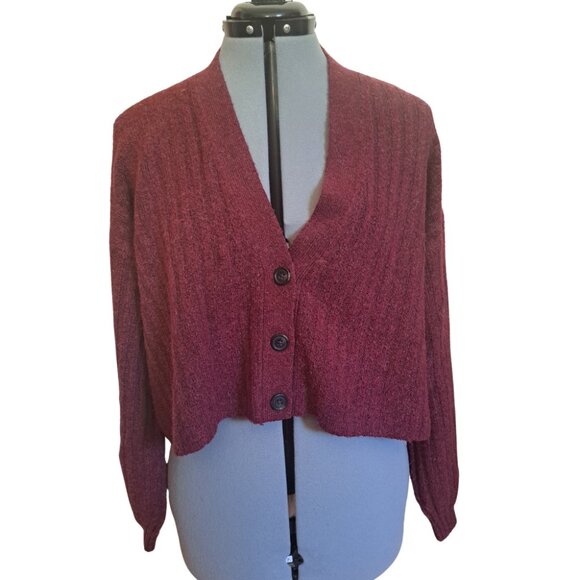 AMERICAN EAGLE OUTFITTERS Plum Cropped Cardigan, S - Picture 1 of 5